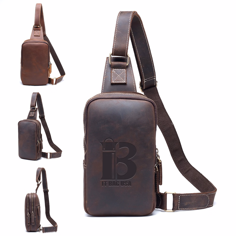 Genuine Leather Diagonal Shoulder Bag For Men