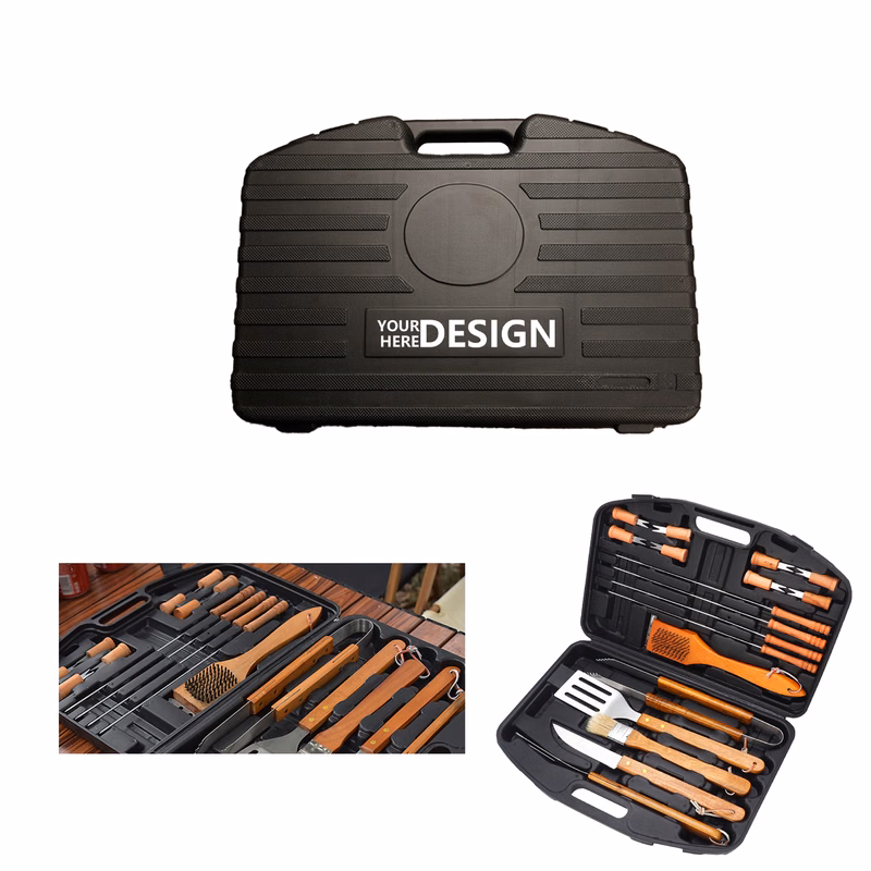 Wooden Handled Stainless Steel Grilling Kit