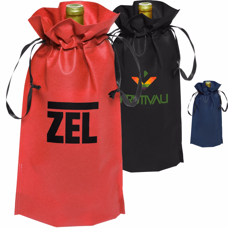 Non-Woven Bottle Drawstring Bags w/ Custom Imprint