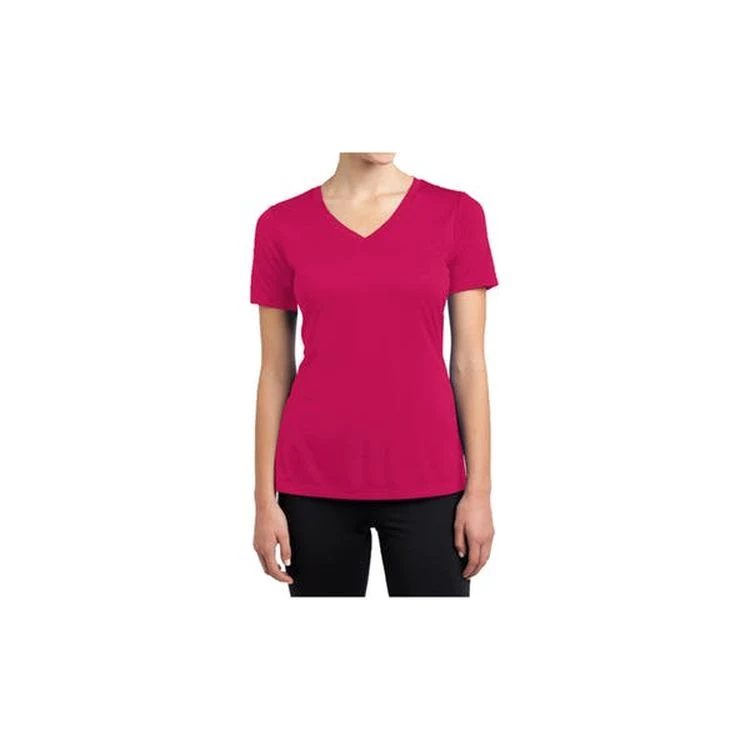Women's V-Neck Fitted Tees - Magenta Small Cotton Short Sleeve 1