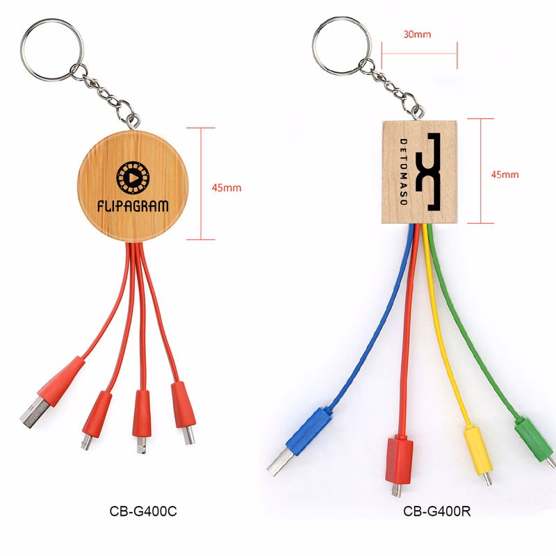 Eco-Friendly 4" 1 Charging Cable Made From Bamboo With Key Chain