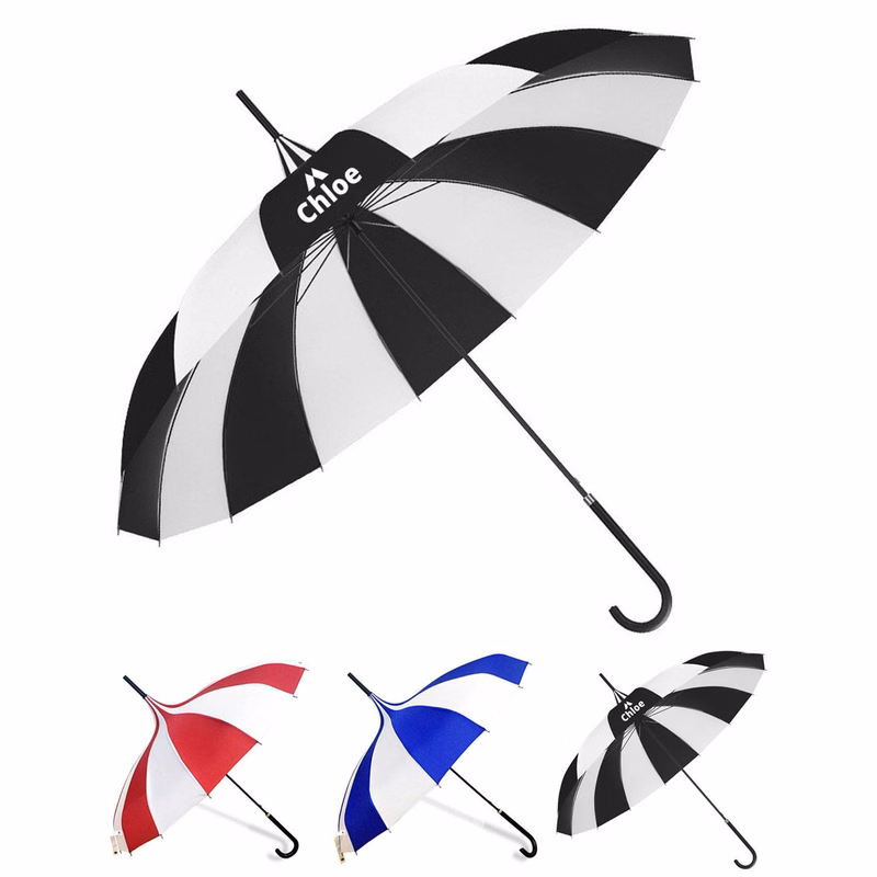 block striped pagoda pattern stick umbrella