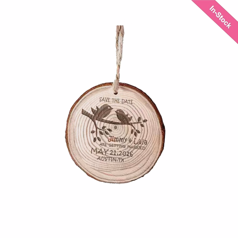 4" - Engraved Pine Ornament with Jute Rope (0.4"Thick)