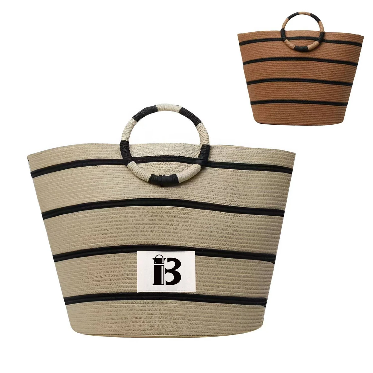 Large Capacity Women Straw Tote Bag, custom tote bag with logo imprint 1