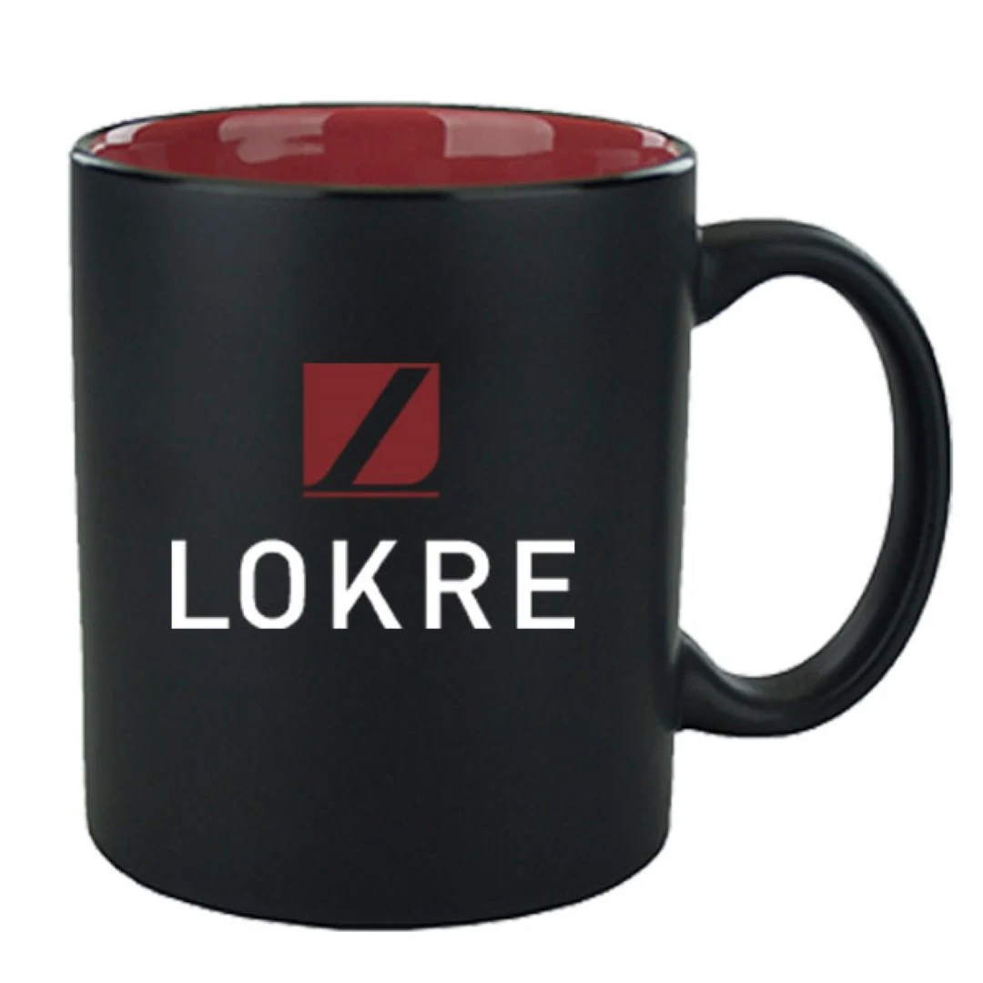 11 Oz Hilo C-Handle Mug Matte Satin Black Out/Gloss Coral in 1
