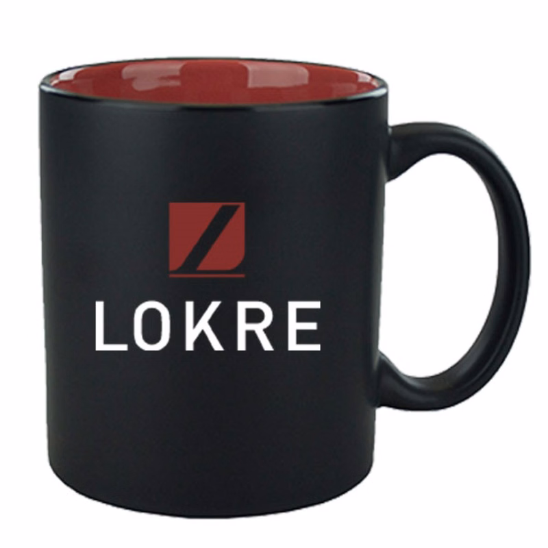 11 Oz Hilo C-Handle Mug Matte Satin Black Out/Gloss Coral in