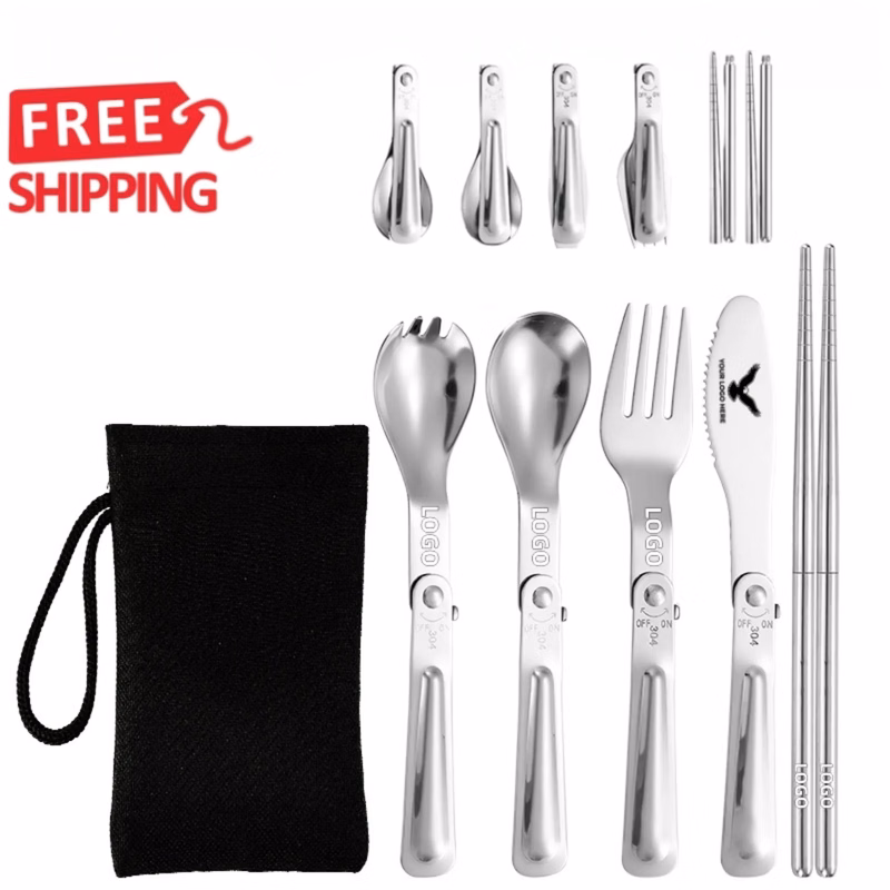Foldable Stainless Steel Camping Utensils Set