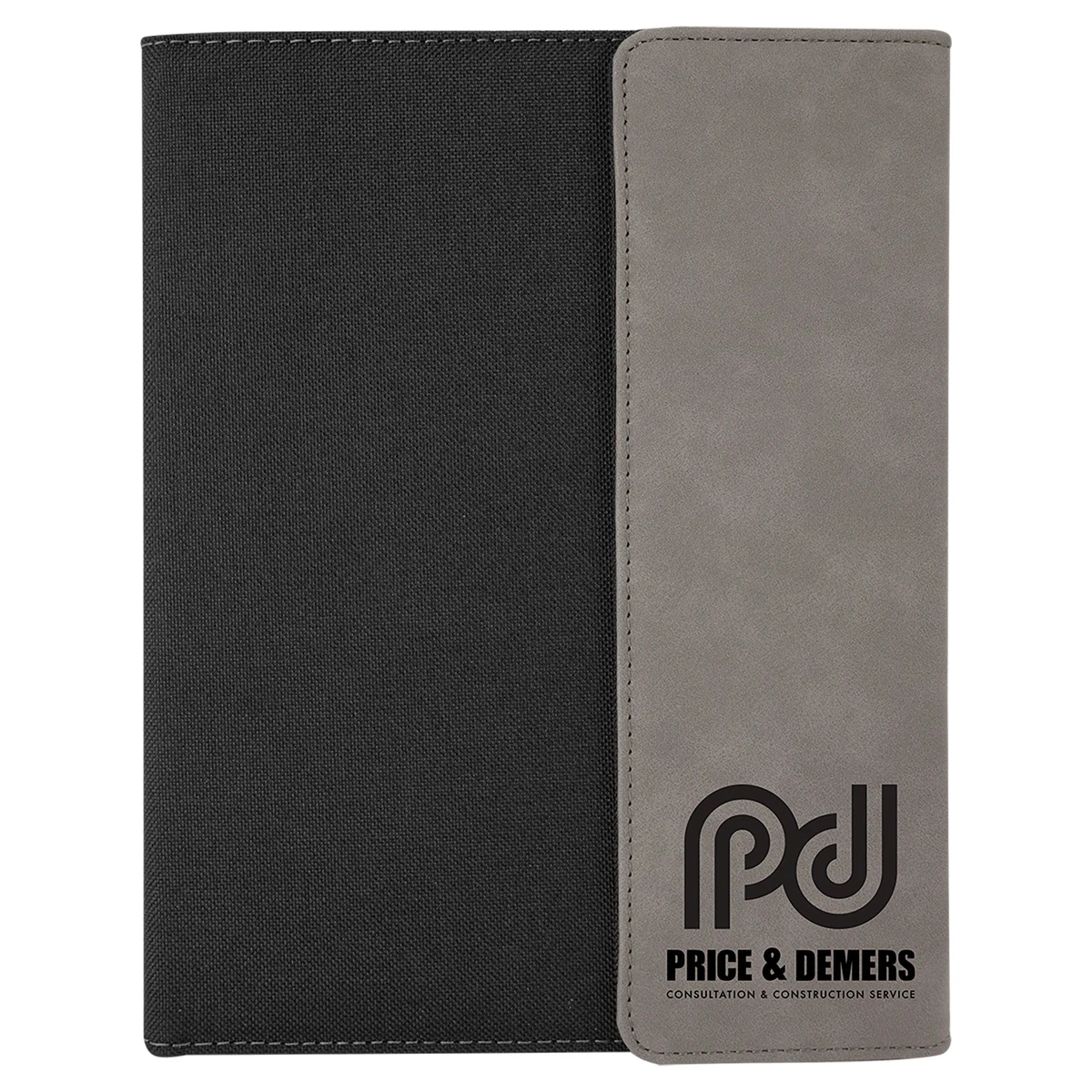 7" x 9" Gray Leatherette / Black Canvas Portfolio with Notepad 1