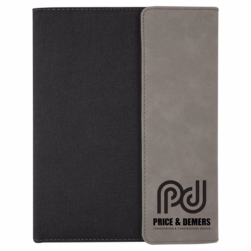 7" x 9" Gray Leatherette / Black Canvas Portfolio with Notepad