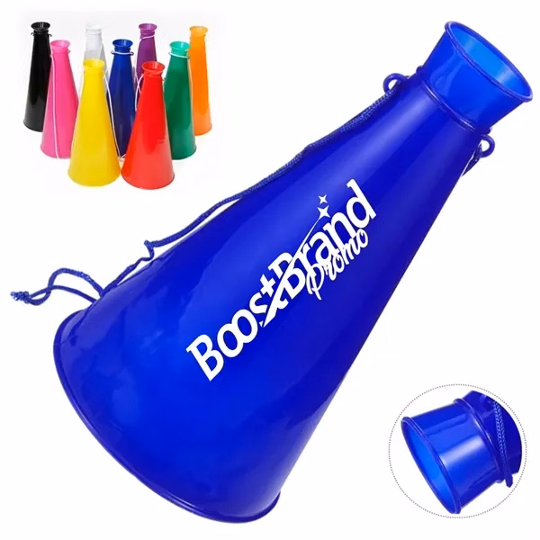 Custom Compact Plastic Megaphone Noisemaker with Strap — Event & Rally Essential