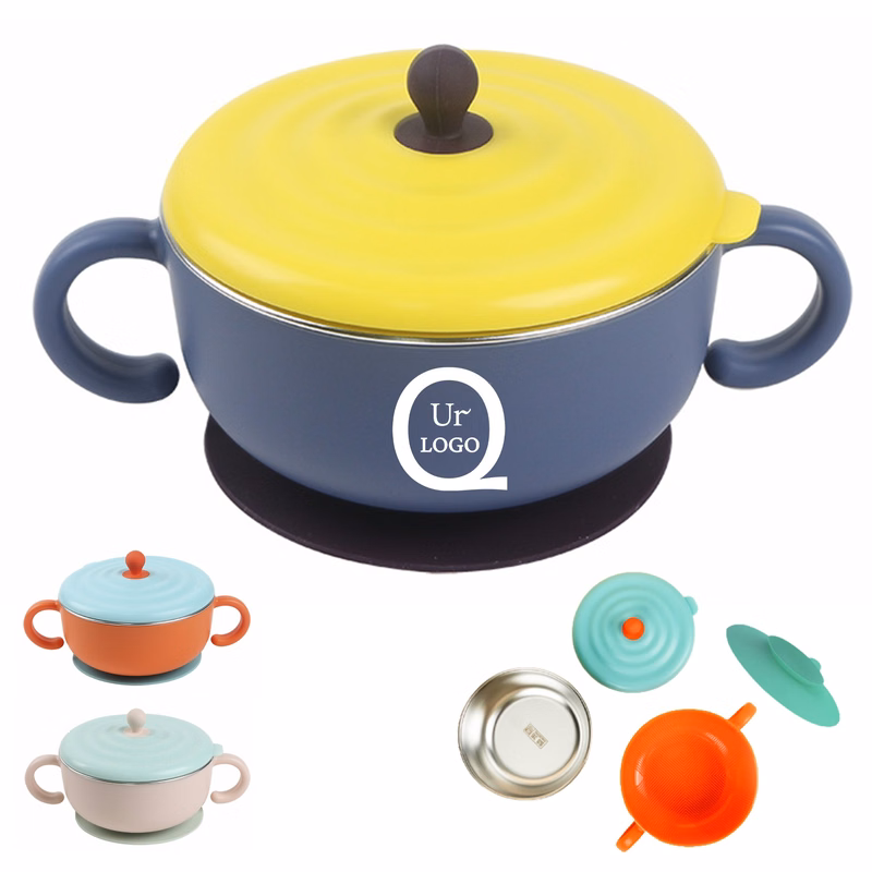 Stainless Steel Baby Food Bowl W/ Plastic Handle And Lid