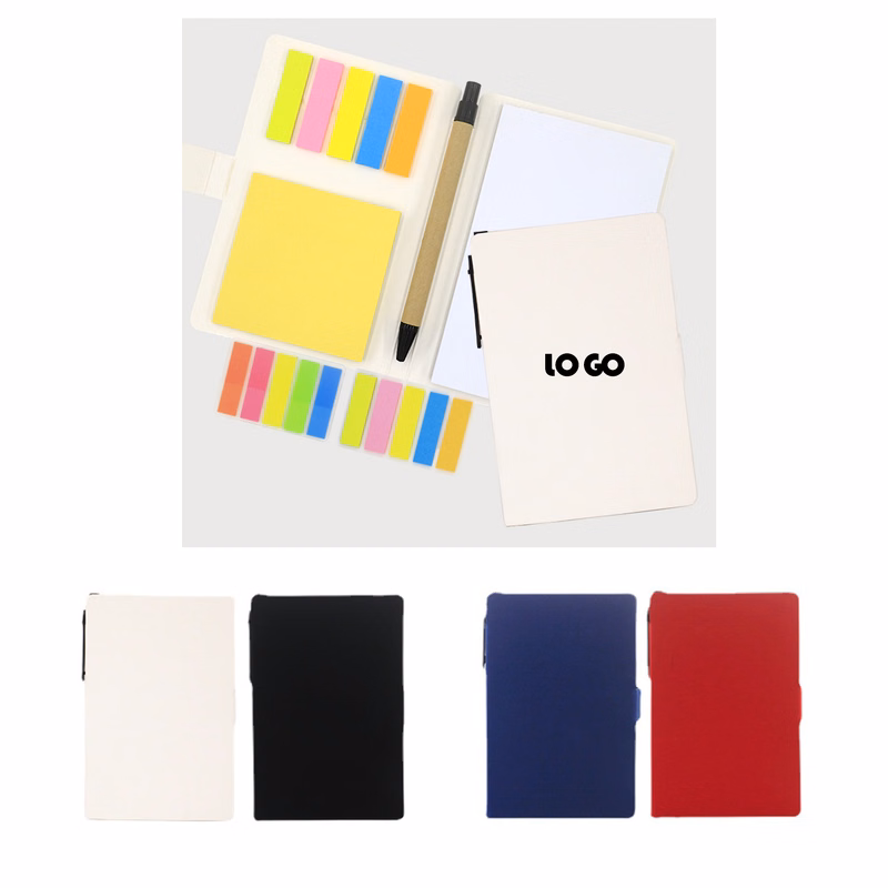 A Notebook With Sticky Notes And Pens Attached