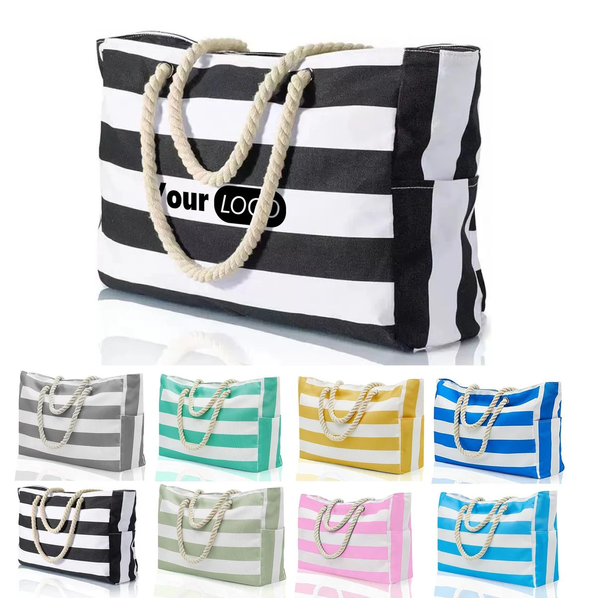 Multi-Color Striped Canvas Tote, custom tote bag with logo imprint 1