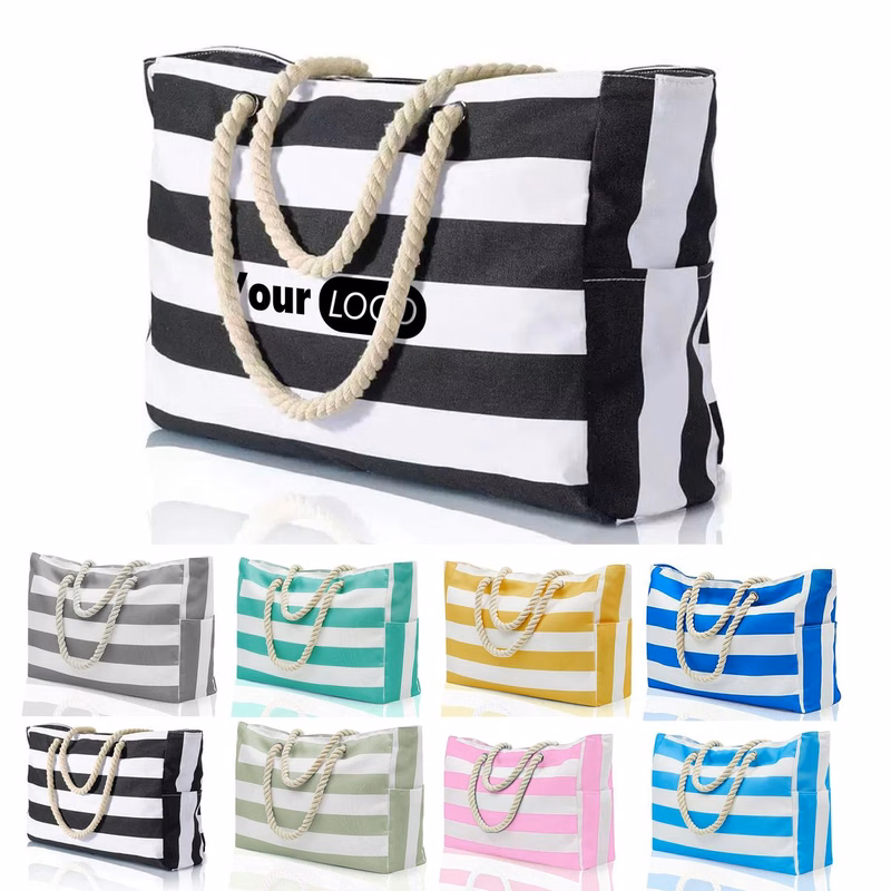 Multi-Color Striped Canvas Tote