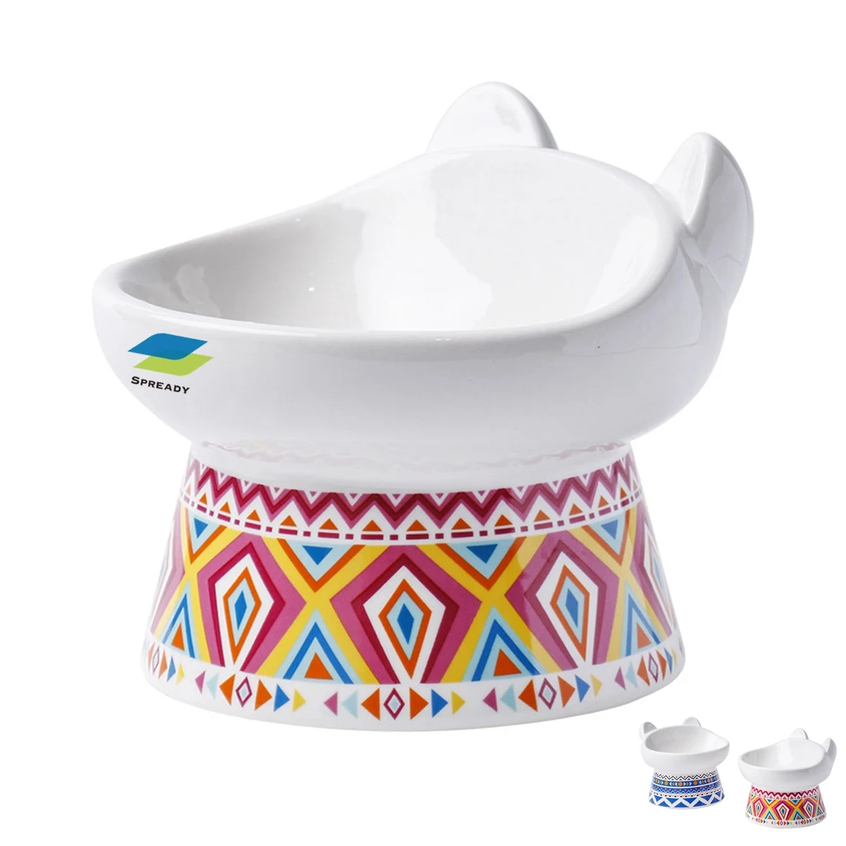 Bohemian Design Elevated Ceramic Cat Food Bowl 1