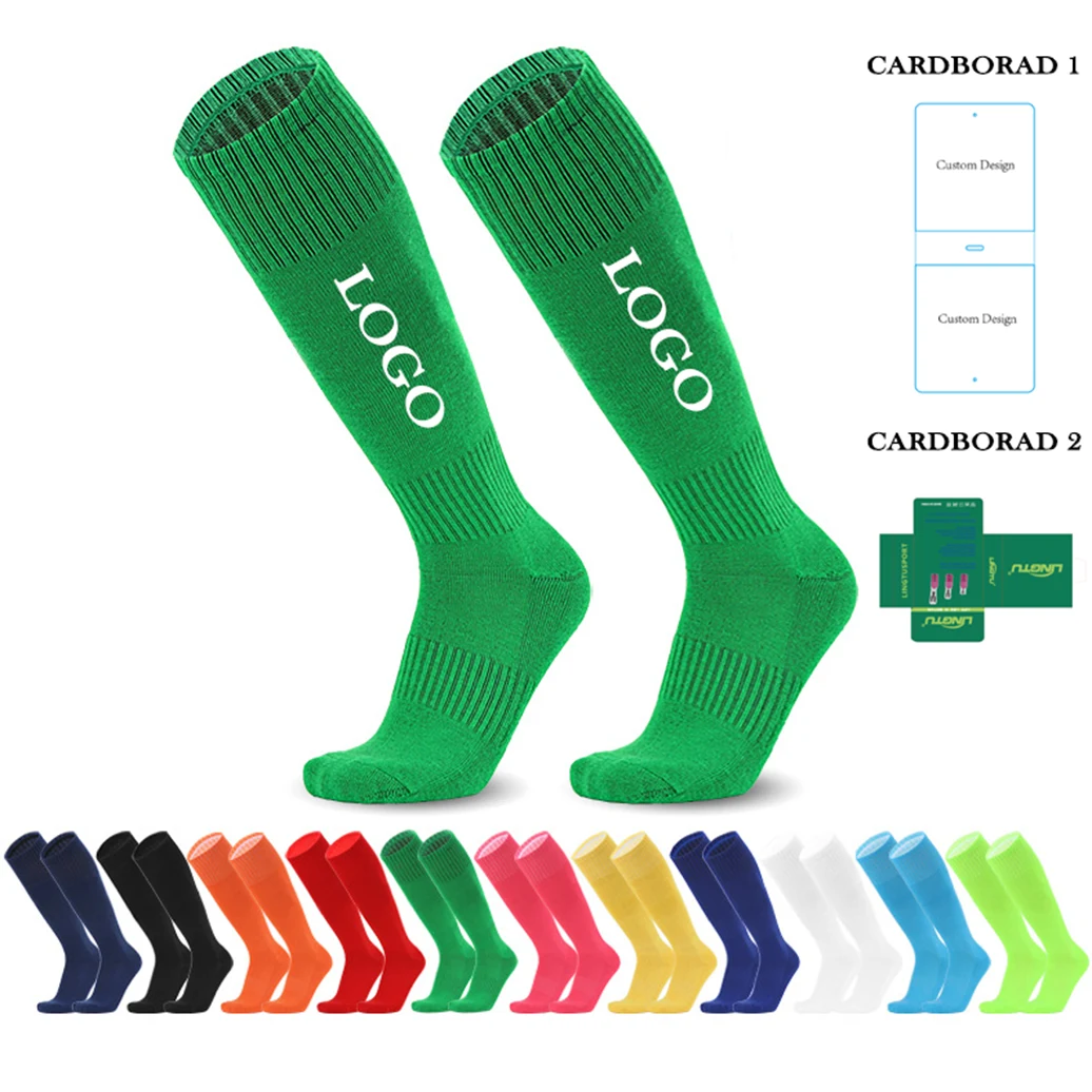 Embroidered Logo Soccer Knee High Tube Socks With Cardborad Sleeves 1
