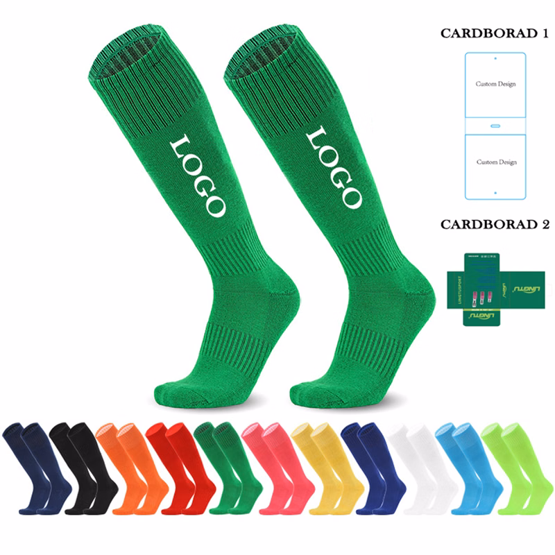 Embroidered Logo Soccer Knee High Tube Socks With Cardborad Sleeves