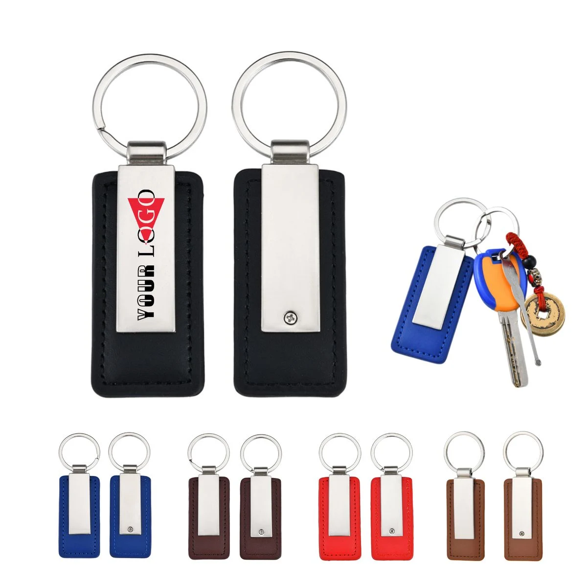 Metal Car Keychain With PU Leather 1