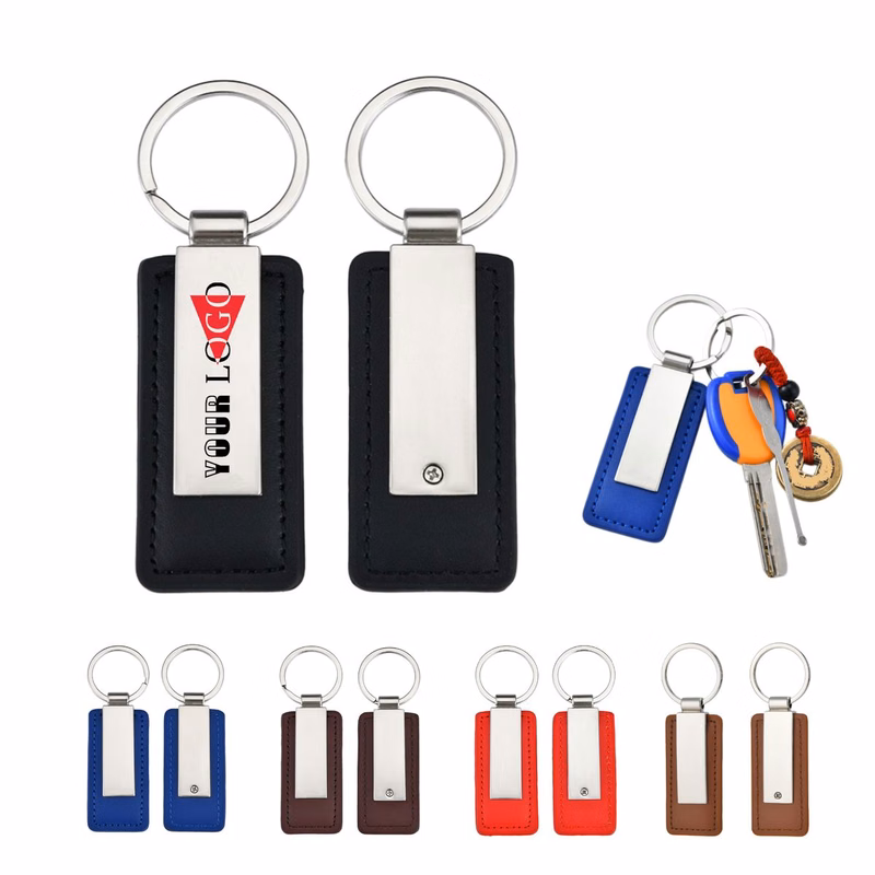 Metal Car Keychain With PU Leather