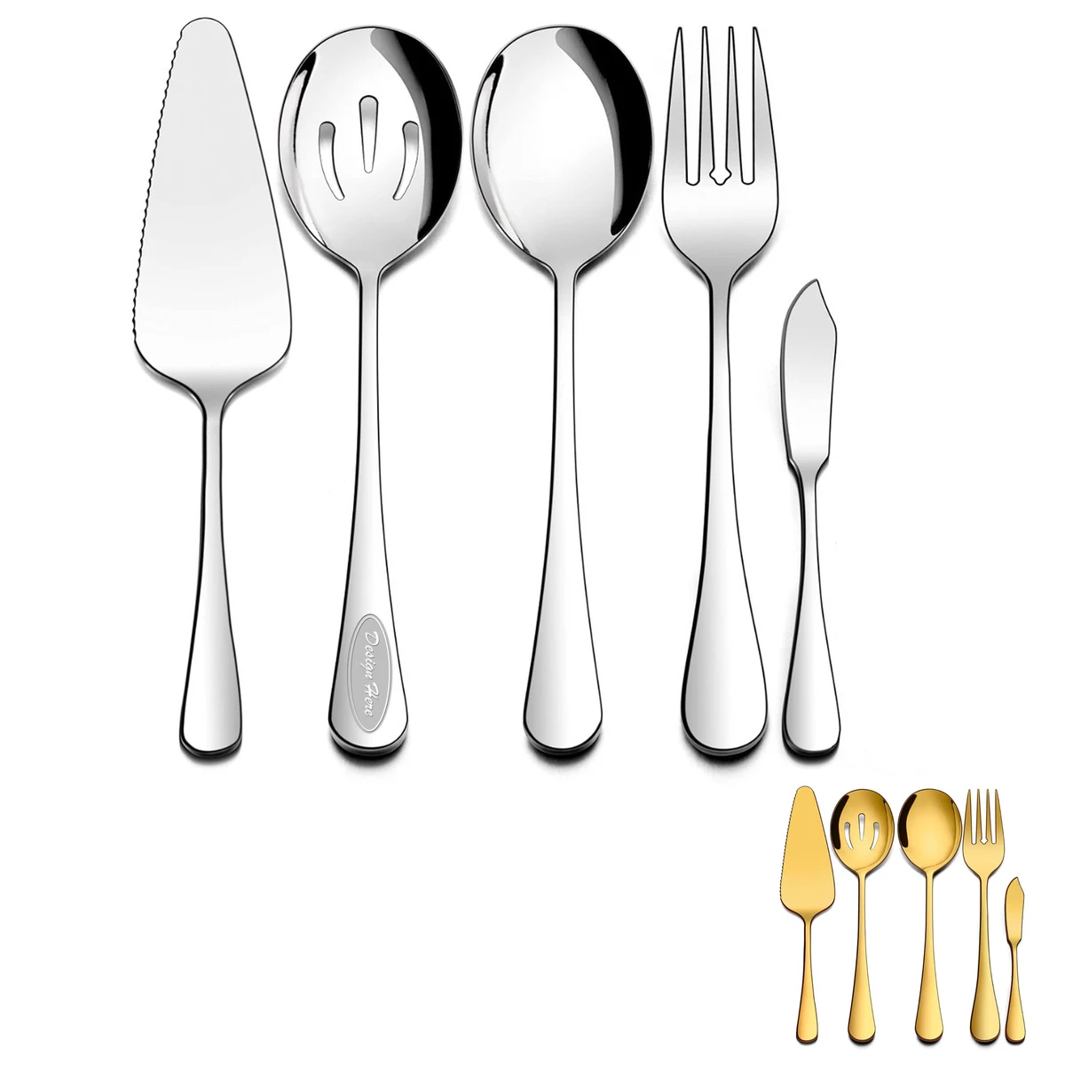 Stainless steel self-service utility spoon and fork 1