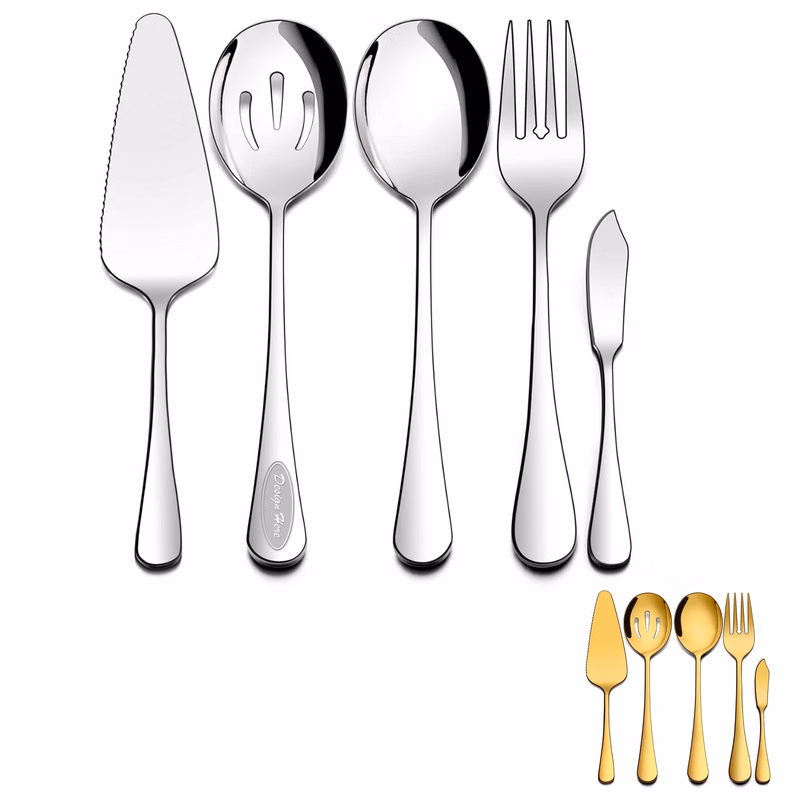 Stainless steel self-service utility spoon and fork