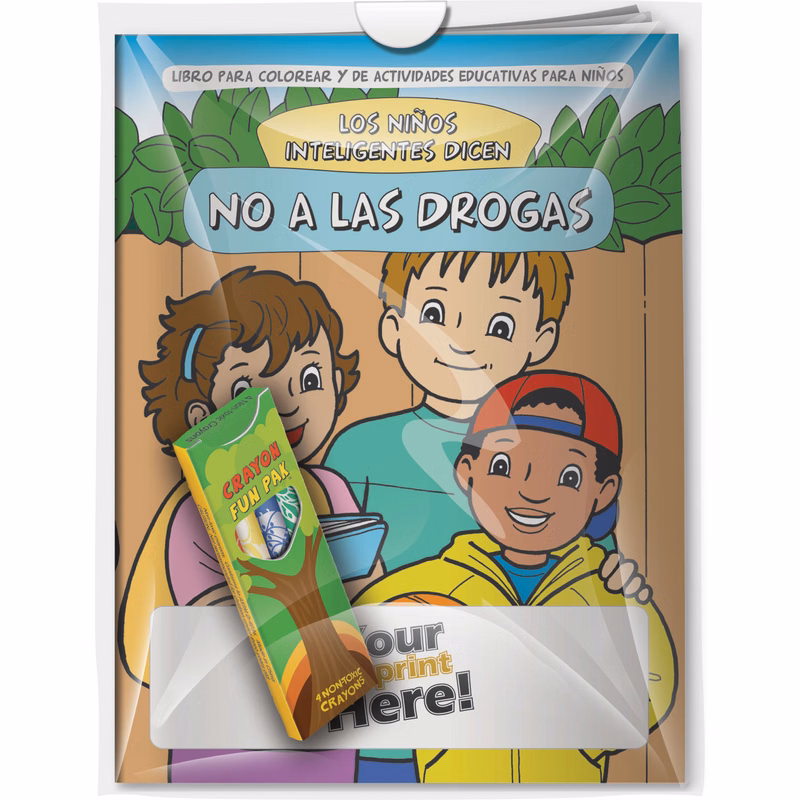 Combo Pack - CB1007s Coloring Book & 4-Pack of Crayons (Imprinted) in a Poly Bag