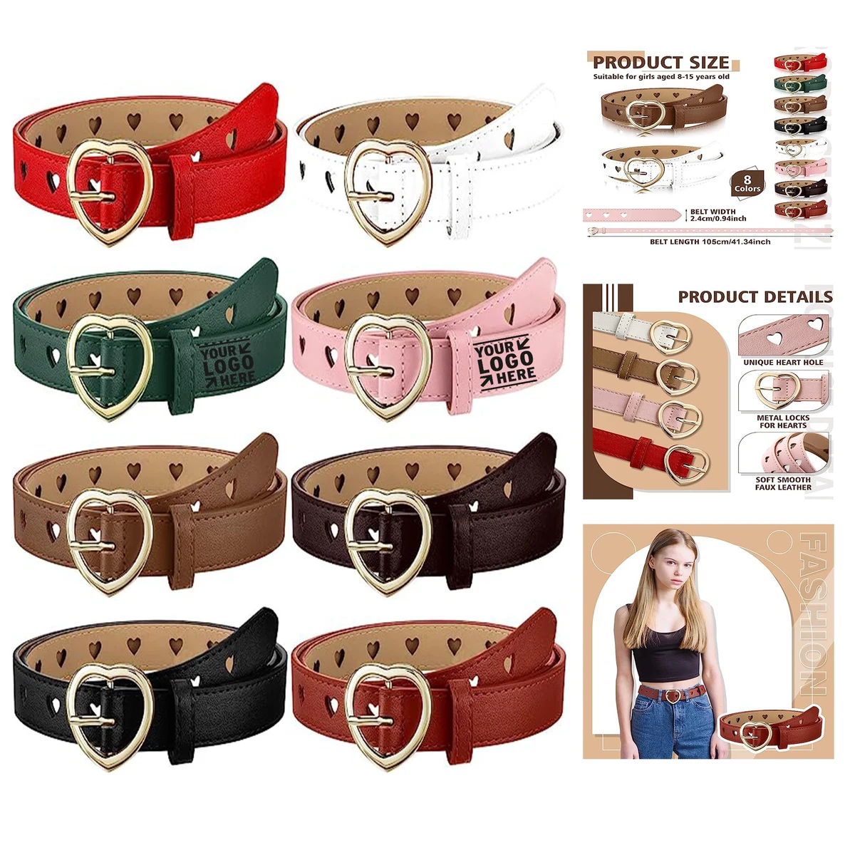 Girl Belts Kids PU Leather Waist Belt Hollow Belt 1