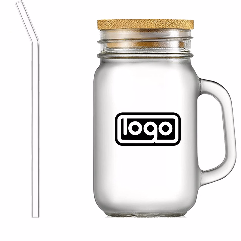 16oz BPA Free Clear Glass Jar w/ Straw