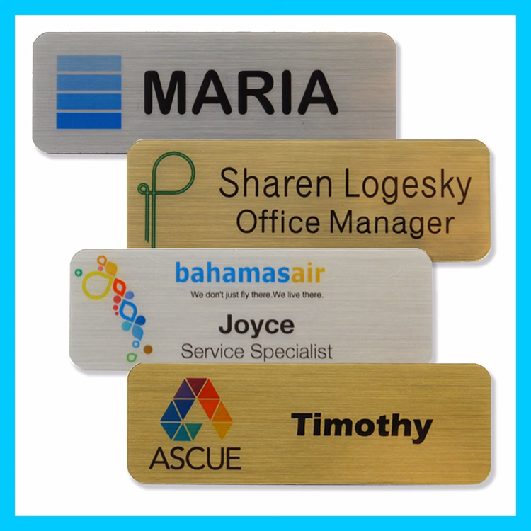 The Zeus full color metallic plastic name badge 1"x3"