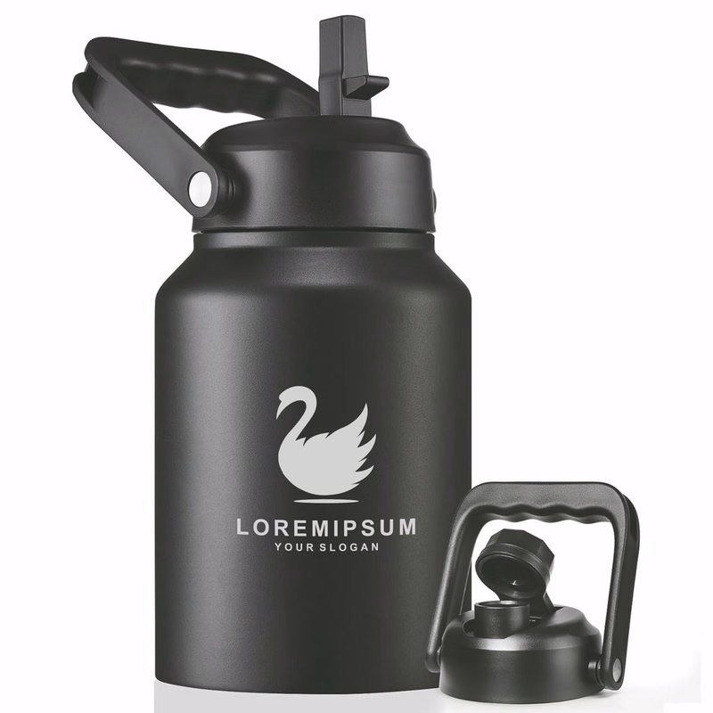 Half Gallon Insulated Water Bottle Jug with Straw, 64oz Large Stainless Steel Sports Metal Water