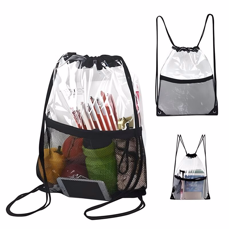 Clear PVC Drawstring Backpack W/ Mash Pocket