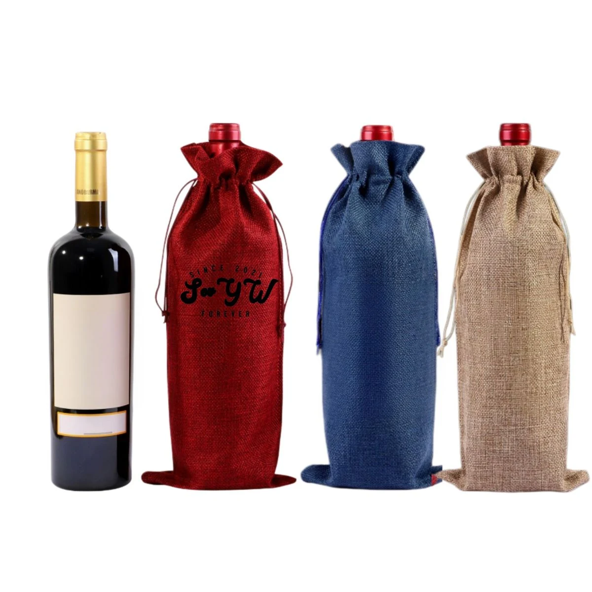 Reusable Linen Drawstring Wine Gift Sack 1