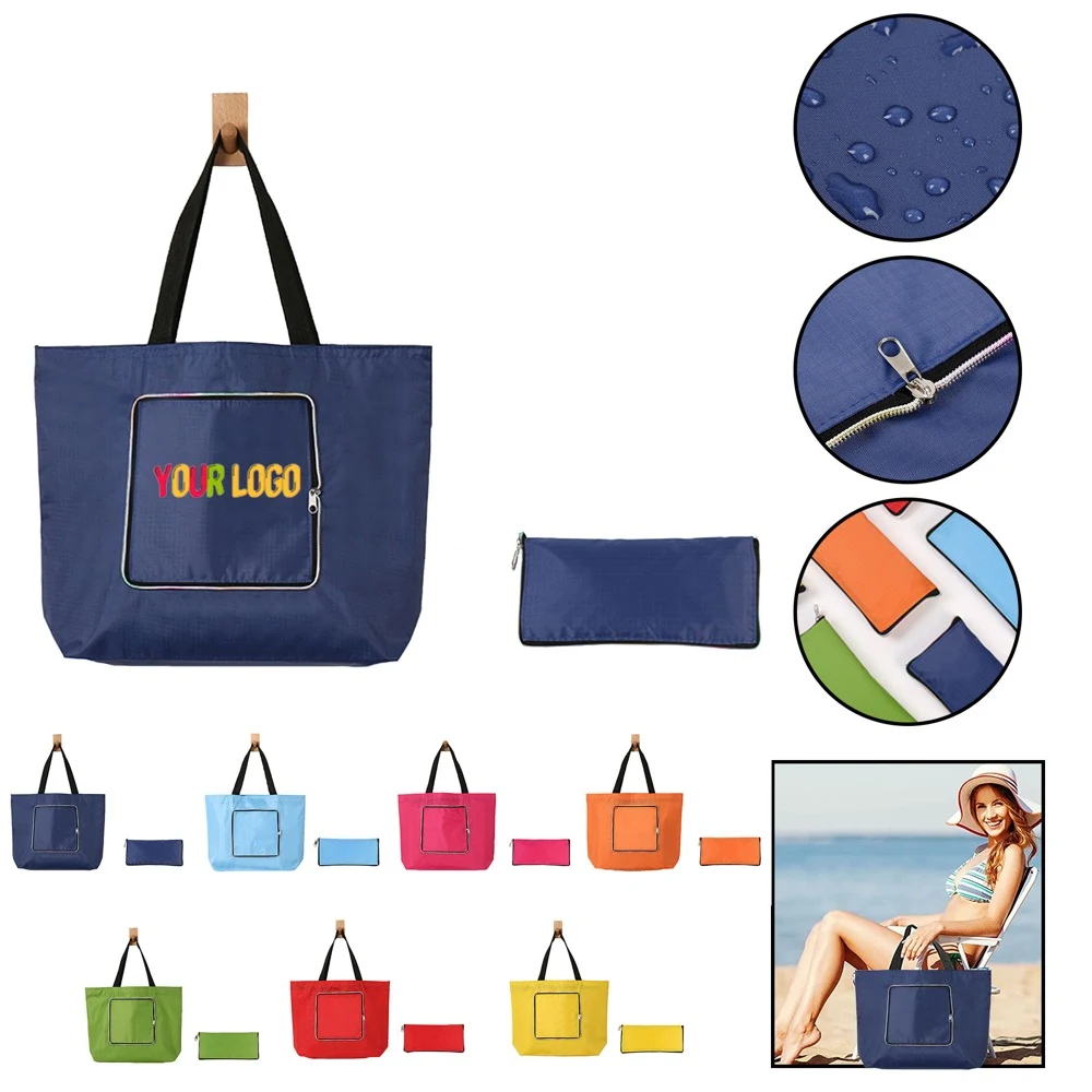 Foldable Large Capacity Shopping Tote Bag, custom tote bag with logo imprint 1