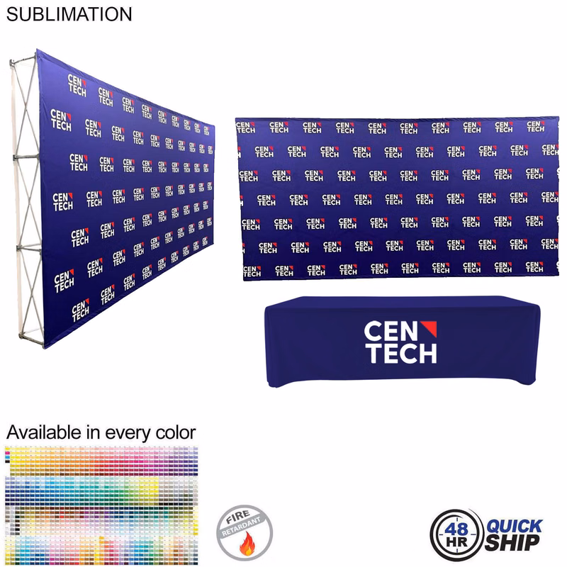 48Hr Quick Ship - Tradeshow booth package Ultra, 15' Straight Fabric Wall and PREMIUM 8' tablecloth