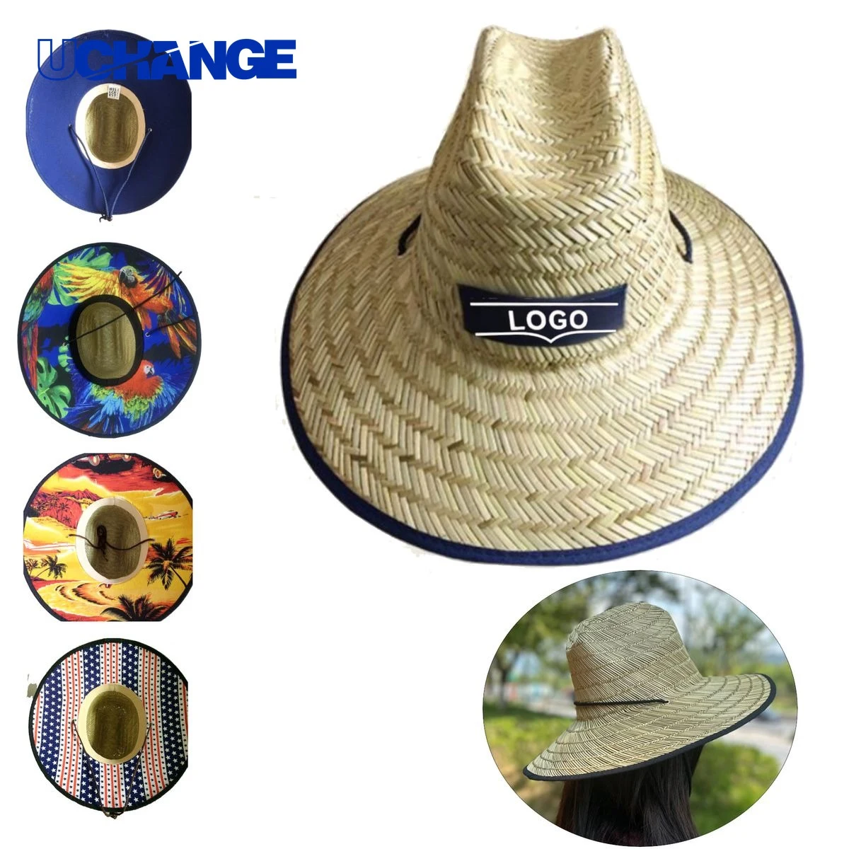 Hand-Knitted Patch Straw Hat for Summer Wear 1