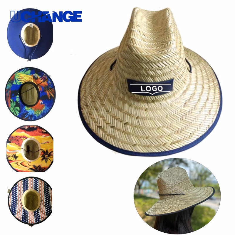Hand-Knitted Patch Straw Hat for Summer Wear