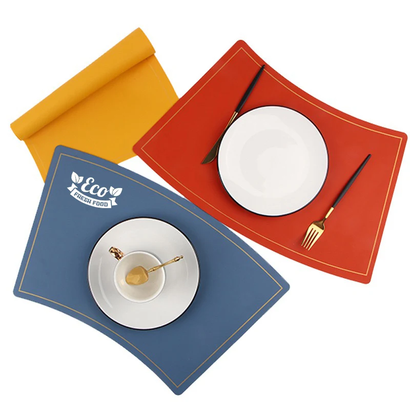 Elegant Curved Leather Placemat Gold Border Mat 1