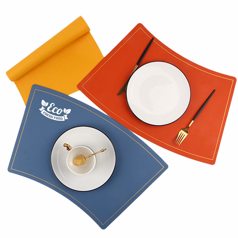 Elegant Curved Leather Placemat Gold Border Mat