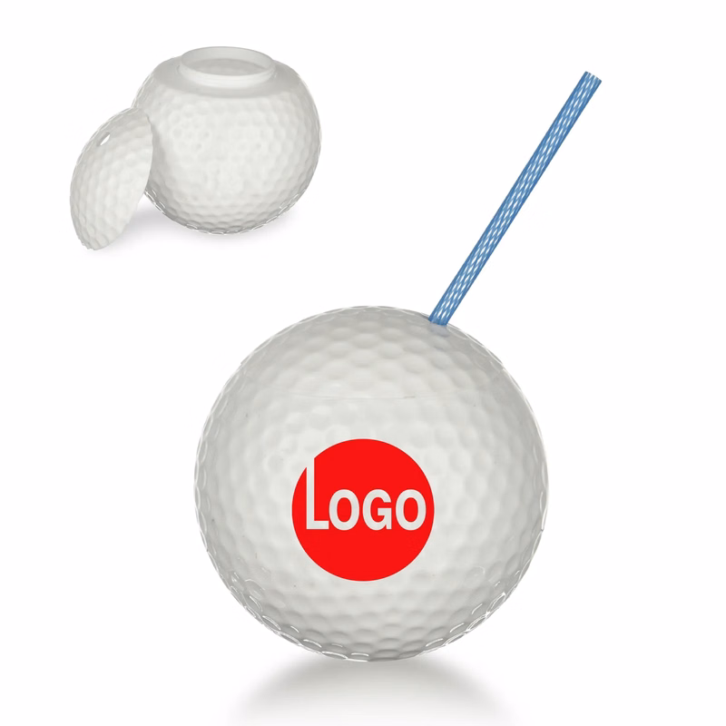 20 oz Plastic Golf Ball Cup with Straw and Lid