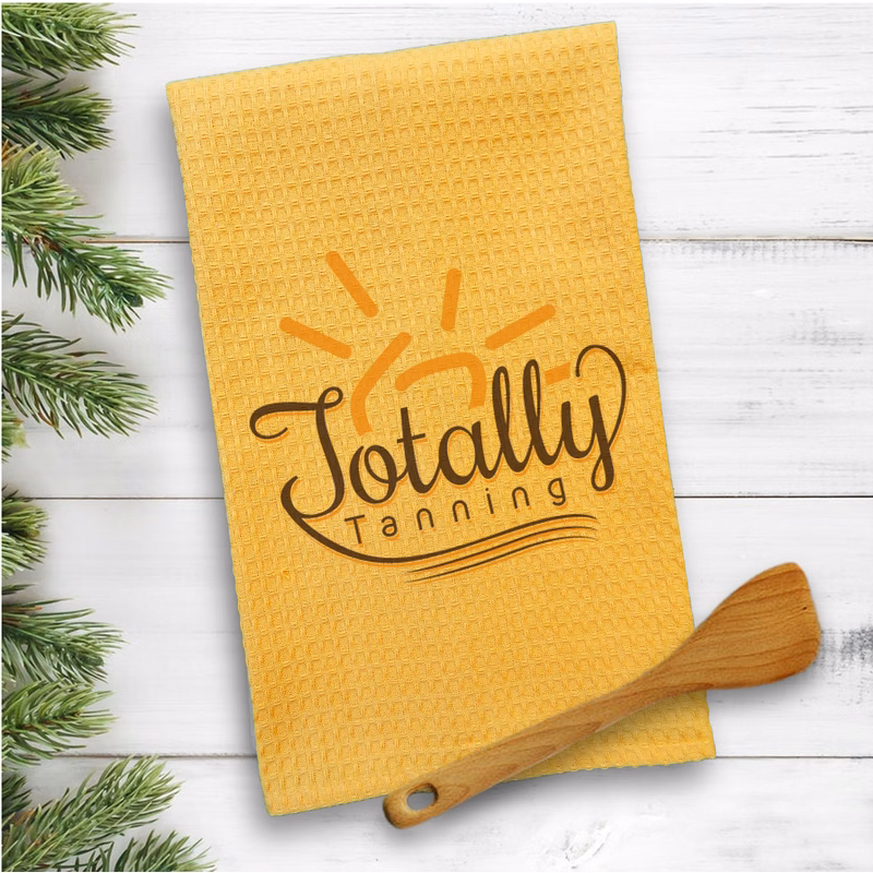 Melon Waffle Weave Kitchen Towel with Custom Print