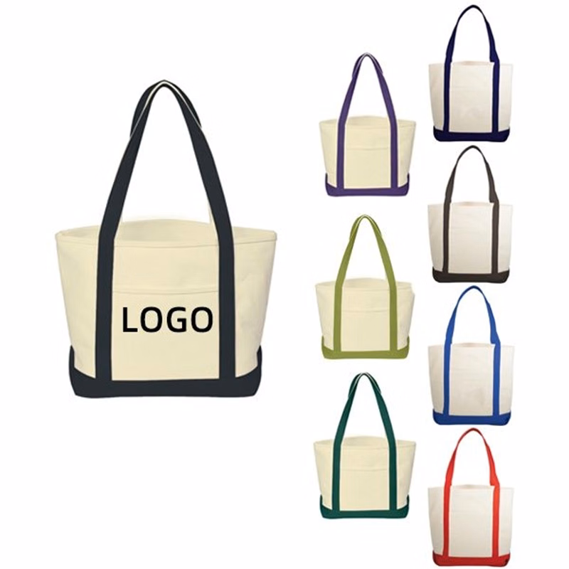 Canvas Boat Tote Bag W/ Color Handles