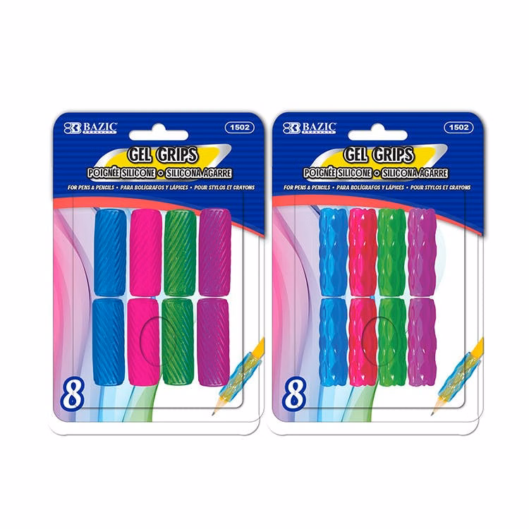 Gel Grips for Pens & Pencils - 8 Count Assorted Colors & Designs