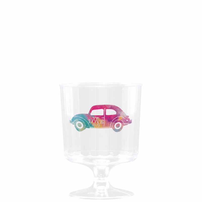 5 oz Hard Plastic Fluted Footed Wine Cup Clear Digital Print