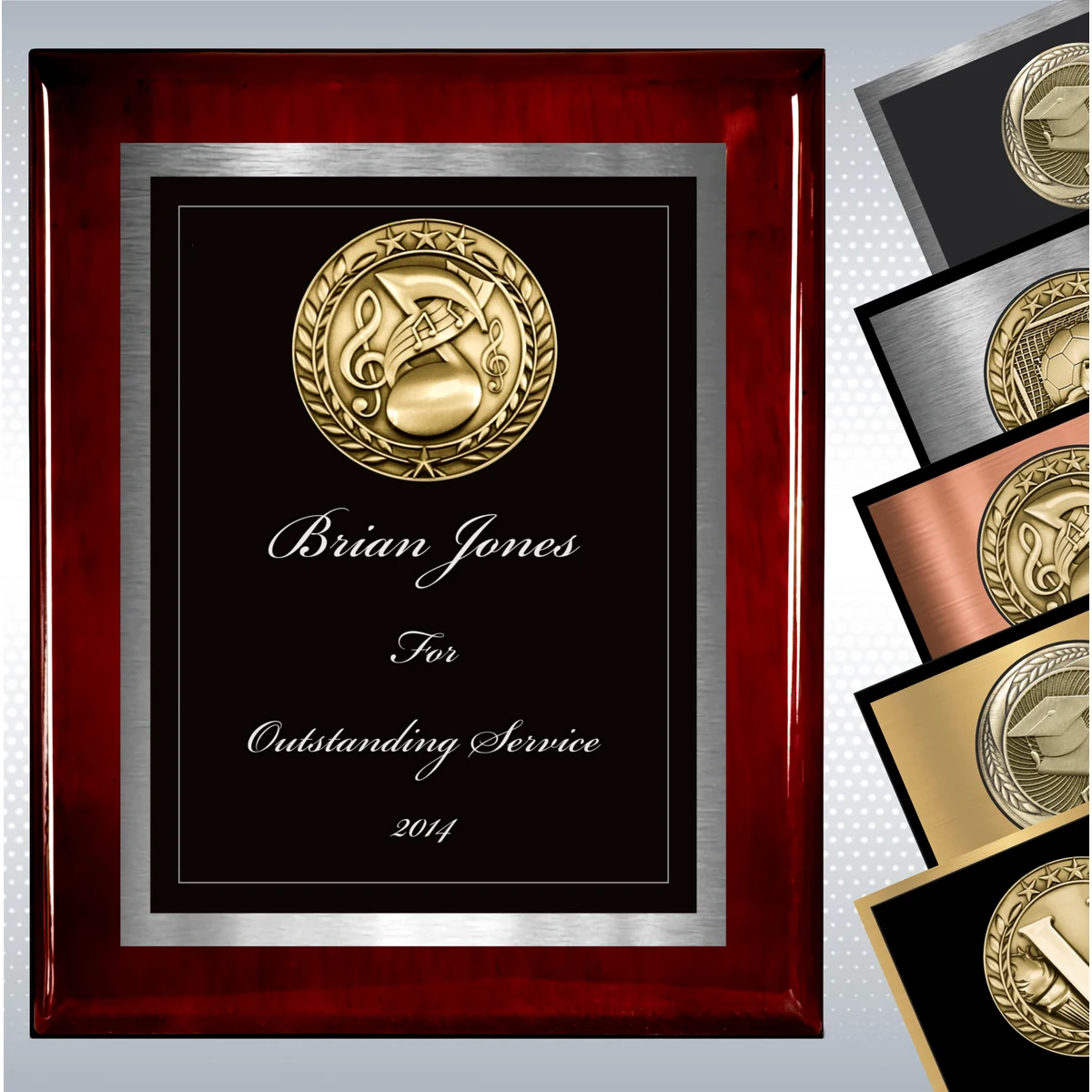 Rosewood Piano Finish Plaque w/Double Plate and Medallion 1