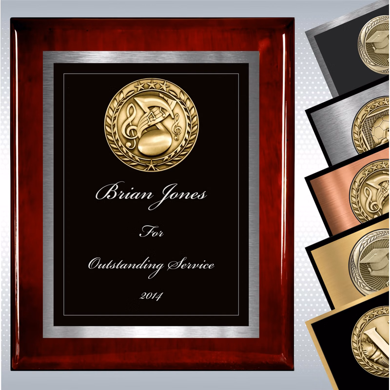Rosewood Piano Finish Plaque w/Double Plate and Medallion