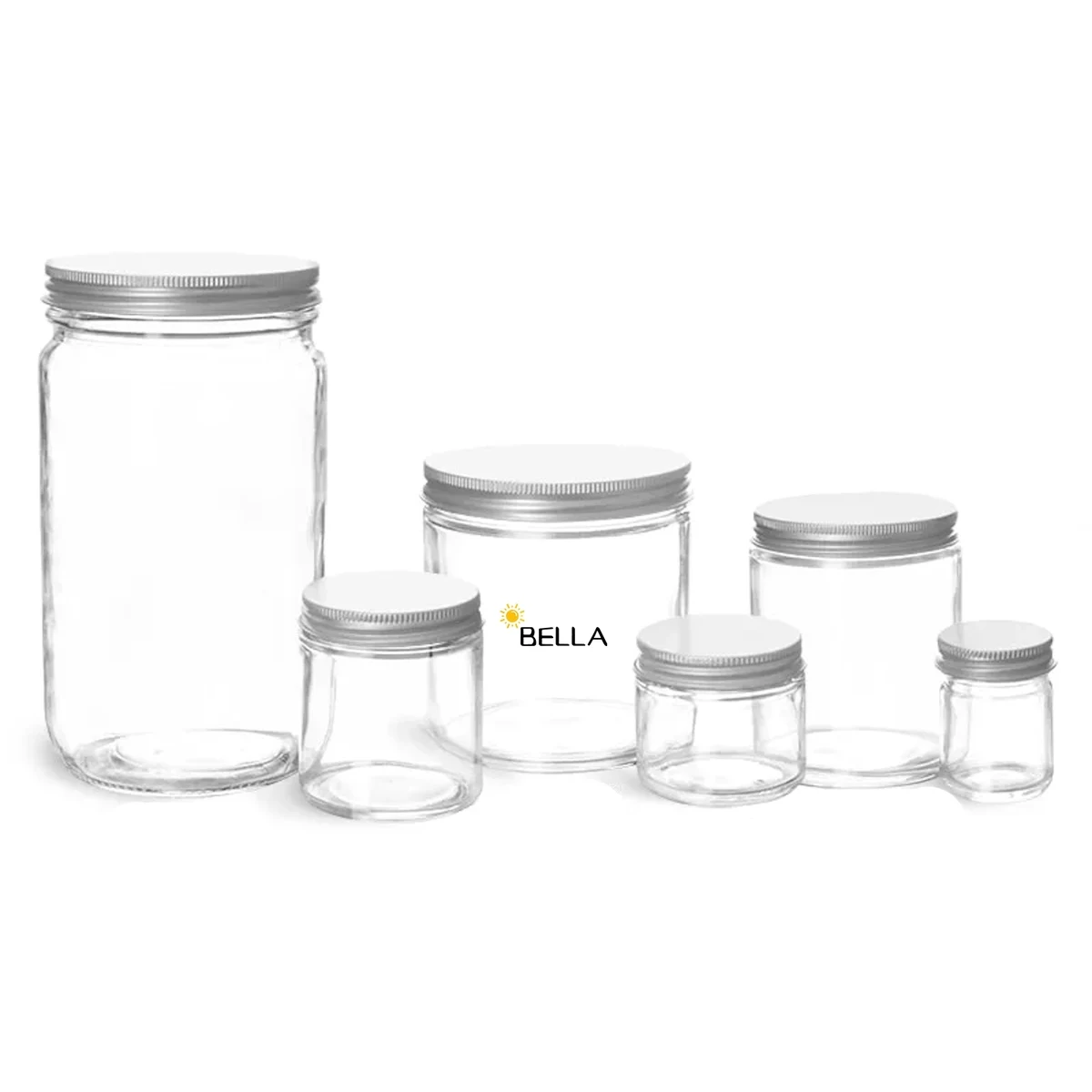 Clear Straight Sided Glass Jars W/ Lined Aluminum Caps 1