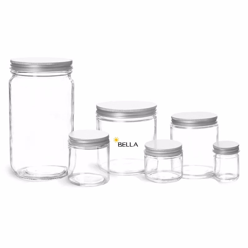Clear Straight Sided Glass Jars W/ Lined Aluminum Caps