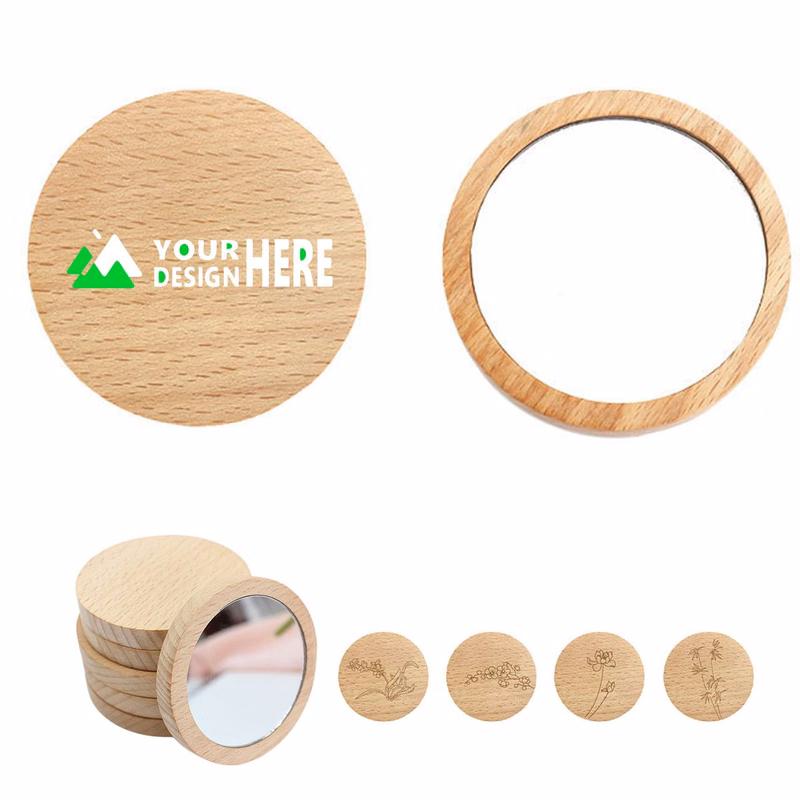 Mini Round Wooden Pocket Makeup Portable Mirror