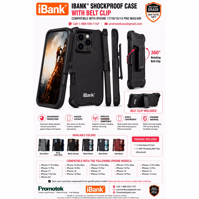 iBank ® Shockproof Case compatible with iPhone 17/16/15/14 Pro Max Air