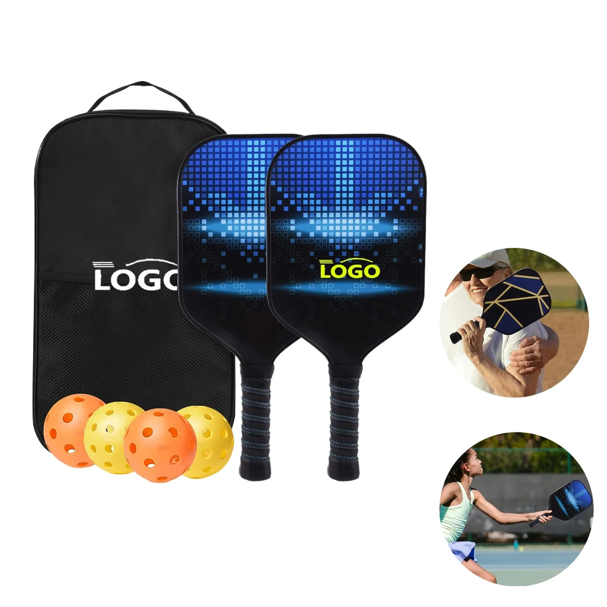 MOQ20 Fiberglass Carbon Pickleball Paddle Set 1